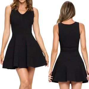 KAII Sleeveless V Neck Blocked Seam Skater Short Mini Dress in Black Size XS